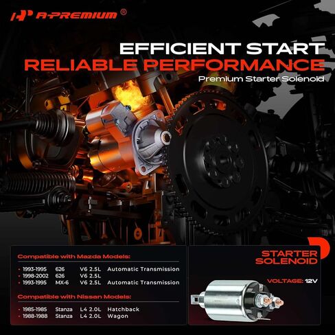 ملف لولبي A-Premium Starter متوافق مع موديلات Mazda وNissan - 626 1993-1995، 626 1998-2002، MX-6 1993-1995، Stanza 1985، Stanza 1988-12V in Kuwait
