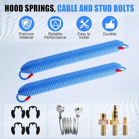 2PCS Hood Springs, Cable and Stud Bolts with Retaining Rings Fit for Peterbilt 357 377 379 Series 1987-2008 Trucks, Replace 13-04638 13-03761 13-03663 L92-6000-0718 13-04638 13-03662 in Kuwait