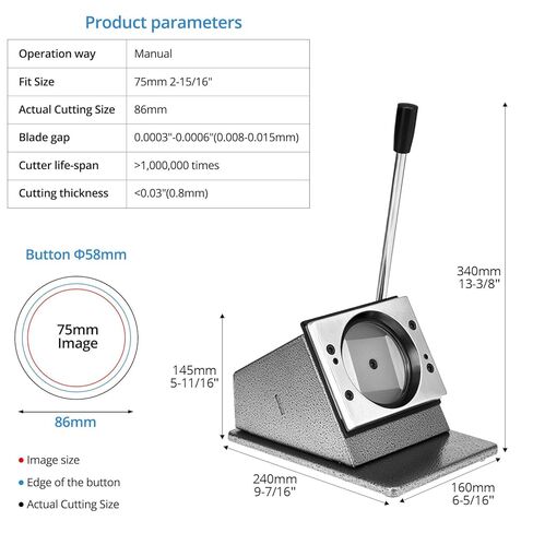 QWORK 3" 75mm Button Paper Cutter, Graphic Punch Die Cutter, Heavy-Duty Metal Badge Cutting Machine Stamp Card Button Maker in Saudi Arabia
