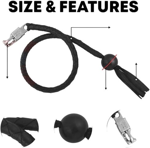 36" Long 1/2“ Diameter Black Motorcycle | Get Back Whip with Ball 8 Biker Whips Handlebar Accessories for Motorbike | Made of Real Leather in Saudi Arabia