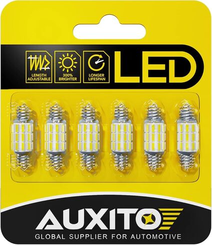 AUXITO DE3175 6418 مصابيح LED 3175 6411 لمبة بيضاء 6500K 4014 شرائح 31 مم 36 مم لمبة اكليل ساطعة LED بديلة للسيارة الداخلية قبة باب مجاملة خريطة باب لوحة ترخيص لوحة ضوء ضوء وقوف السيارات، 6 عبوات in Kuwait