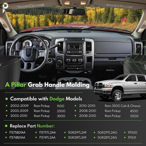 Pair Grab Handle A Pillar Windshield Post Trim Molding Front Left & Right Compatible with 2002-2010 Dodge Ram 1500 2500 3500 4500 5500 Replace #1TE75TI2AA 1TE74TI2AA in Saudi Arabia