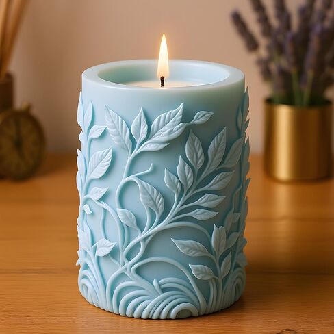 3D Floral Pillar Candle Mold Leaf Design Cylinder Silicone Candle Molds for Candles Making Resin Casting Aromatherapy Candles Handmade Wax Home Decor in Kuwait