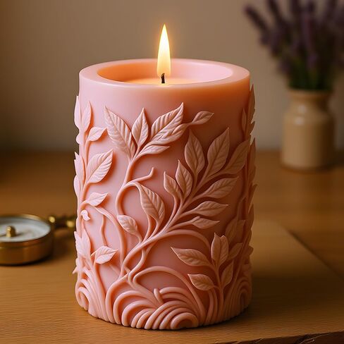 3D Floral Pillar Candle Mold Leaf Design Cylinder Silicone Candle Molds for Candles Making Resin Casting Aromatherapy Candles Handmade Wax Home Decor in Kuwait