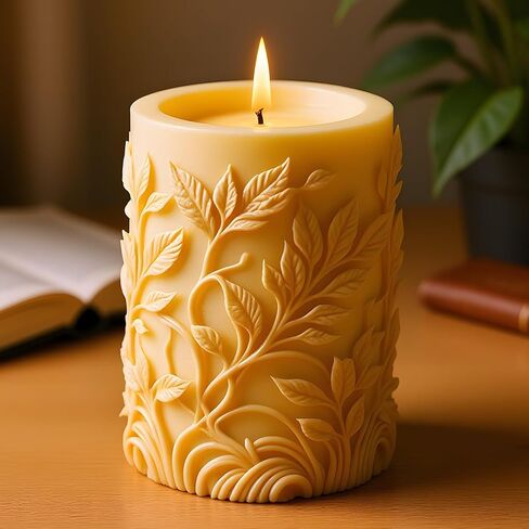 3D Floral Pillar Candle Mold Leaf Design Cylinder Silicone Candle Molds for Candles Making Resin Casting Aromatherapy Candles Handmade Wax Home Decor in Kuwait