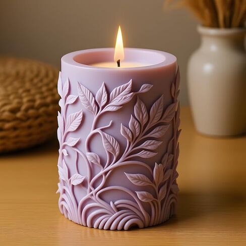 3D Floral Pillar Candle Mold Leaf Design Cylinder Silicone Candle Molds for Candles Making Resin Casting Aromatherapy Candles Handmade Wax Home Decor in Kuwait