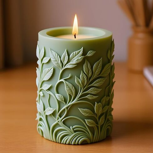 3D Floral Pillar Candle Mold Leaf Design Cylinder Silicone Candle Molds for Candles Making Resin Casting Aromatherapy Candles Handmade Wax Home Decor in Kuwait