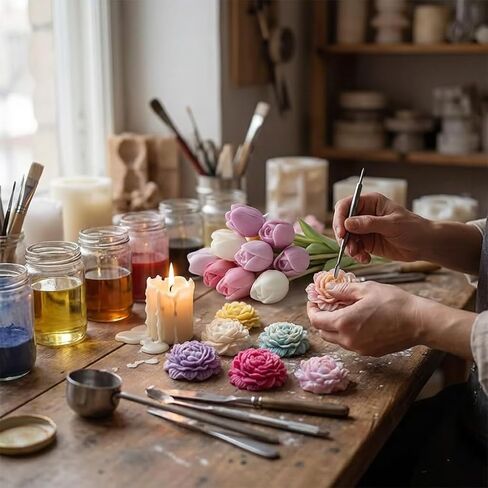 6PCS Flower Candle Mold Set, Silicone 3D Molds for DIY Candles Soap and Resin, Reusable Rose Peony Bouquet Making for Wedding Birthday Valentine's Mother's Day Crafts in Saudi Arabia