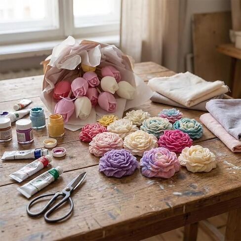 6PCS Flower Candle Mold Set, Silicone 3D Molds for DIY Candles Soap and Resin, Reusable Rose Peony Bouquet Making for Wedding Birthday Valentine's Mother's Day Crafts in Saudi Arabia