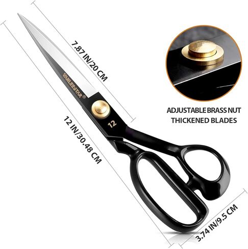 Fabric Scissors - 12 Inch (30.5cm) High Carbon Steel Sharp Scissors for Cutting Cloth, Clothing, Leather, Raw Materials (Right Hand, Black) in Saudi Arabia