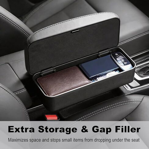 Flecto Car Armrest Storage Box, Adjustable Height Car Seat Gap Filler Organizer and Elbow Rest Support, Compatible with Most Car Models, Console Extension for Driver Fatigue Relief, Black in Saudi Arabia