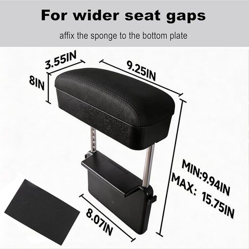 Flecto Car Armrest Storage Box, Adjustable Height Car Seat Gap Filler Organizer and Elbow Rest Support, Compatible with Most Car Models, Console Extension for Driver Fatigue Relief, Black in Saudi Arabia