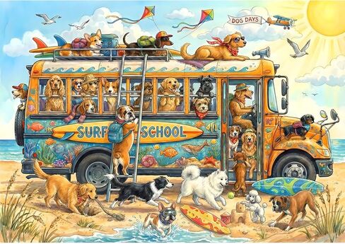 Puzzles for Kids Ages 6-8 8-10 10-12 - 200 Piece Jigsaw Puzzles for Kids Aged 6 to 12 - Dogs On The Beach Surf Fun Animal Puzzle - Colorful Children Puzzles for Girls and Boys Educational Toys in Saudi Arabia