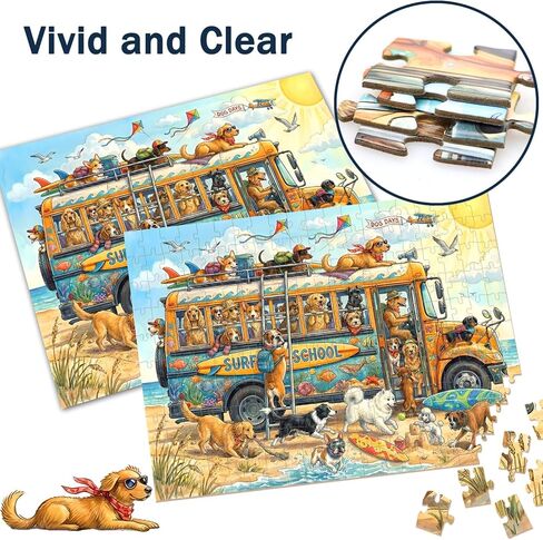 Puzzles for Kids Ages 6-8 8-10 10-12 - 200 Piece Jigsaw Puzzles for Kids Aged 6 to 12 - Dogs On The Beach Surf Fun Animal Puzzle - Colorful Children Puzzles for Girls and Boys Educational Toys in Saudi Arabia