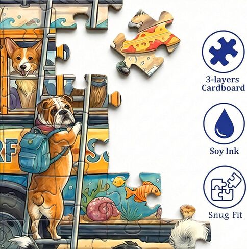 Puzzles for Kids Ages 6-8 8-10 10-12 - 200 Piece Jigsaw Puzzles for Kids Aged 6 to 12 - Dogs On The Beach Surf Fun Animal Puzzle - Colorful Children Puzzles for Girls and Boys Educational Toys in Saudi Arabia
