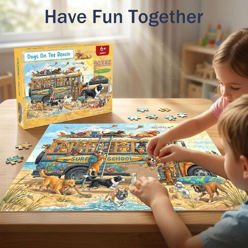 Puzzles for Kids Ages 6-8 8-10 10-12 - 200 Piece Jigsaw Puzzles for Kids Aged 6 to 12 - Dogs On The Beach Surf Fun Animal Puzzle - Colorful Children Puzzles for Girls and Boys Educational Toys in Saudi Arabia