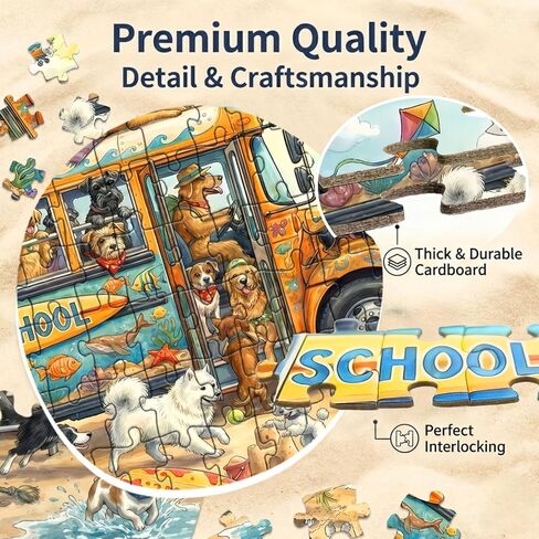 Puzzles for Kids Ages 6-8 8-10 10-12 - 200 Piece Jigsaw Puzzles for Kids Aged 6 to 12 - Dogs On The Beach Surf Fun Animal Puzzle - Colorful Children Puzzles for Girls and Boys Educational Toys in Saudi Arabia