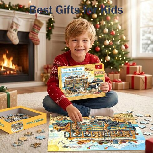 Puzzles for Kids Ages 6-8 8-10 10-12 - 200 Piece Jigsaw Puzzles for Kids Aged 6 to 12 - Dogs On The Beach Surf Fun Animal Puzzle - Colorful Children Puzzles for Girls and Boys Educational Toys in Saudi Arabia