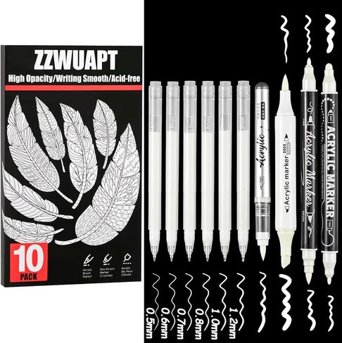 Black Pens Set,10 Pack Acrylic Ink Pens, Fine Point Paint Gel Pen,Brush Tip Acrylic Markers for Black Paper Drawing, Sketching, Illustration, Card Making, Bullet Journaling in Saudi Arabia
