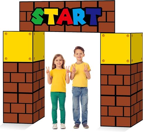 Super Theme Party Decorations Cardboard Playhouse Large Paper Boxes Super Playhouse Adventure Games Kit Big Party Boxes Castle with Arch Brother Adventure Decor for Baby Shower Gamer Birthday Favors in Kuwait