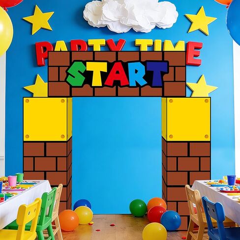 Super Theme Party Decorations Cardboard Playhouse Large Paper Boxes Super Playhouse Adventure Games Kit Big Party Boxes Castle with Arch Brother Adventure Decor for Baby Shower Gamer Birthday Favors in Kuwait