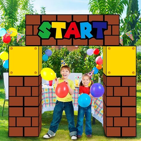Super Theme Party Decorations Cardboard Playhouse Large Paper Boxes Super Playhouse Adventure Games Kit Big Party Boxes Castle with Arch Brother Adventure Decor for Baby Shower Gamer Birthday Favors in Kuwait