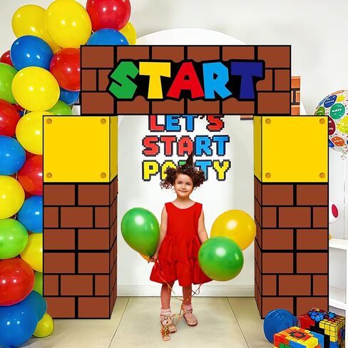 Super Theme Party Decorations Cardboard Playhouse Large Paper Boxes Super Playhouse Adventure Games Kit Big Party Boxes Castle with Arch Brother Adventure Decor for Baby Shower Gamer Birthday Favors in Kuwait