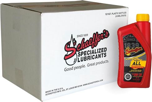 شركة Schaeffer Manufacturing Co. 6020-012 زيت محرك SynShield كامل الأداء يعمل بالبنزين الاصطناعي بالكامل 0W-20 للمحركات الجديدة والعالية الأميال، زجاجة سعة 1 لتر (علبة بها 12) in Kuwait