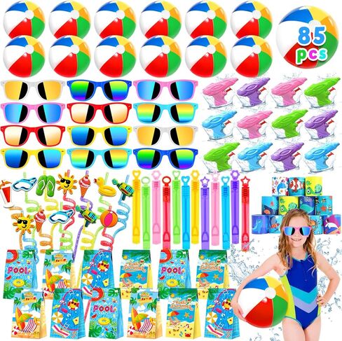 Pool Party Favors Summer Party Favors for Kids, Beach Toys for Kids 3-8 8-12 Include Beach Balls, Sunglasses, Summer Straws, Bubble Wands Pool Party Supplies in Saudi Arabia
