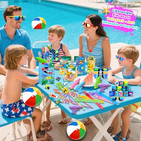 Pool Party Favors Summer Party Favors for Kids, Beach Toys for Kids 3-8 8-12 Include Beach Balls, Sunglasses, Summer Straws, Bubble Wands Pool Party Supplies in Saudi Arabia