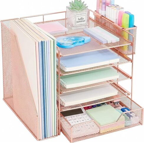 Desk Organizer, 5-Tier Paper Letter Tray Organizer with File Holder, Drawer and Pen Holder, Desktop Organizer for Office Supplies, Black in Saudi Arabia