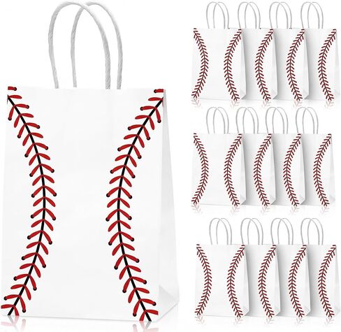 Leezmark 12 Pcs Baseball Party Favors Gift Bags with Handle, Baseball Snack Treat Goodie Bags for Kids Team, Sports Theme Paper Bags for Party Decorations Supplies in Saudi Arabia