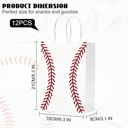 Leezmark 12 Pcs Baseball Party Favors Gift Bags with Handle, Baseball Snack Treat Goodie Bags for Kids Team, Sports Theme Paper Bags for Party Decorations Supplies in Saudi Arabia
