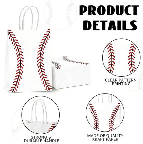 Leezmark 12 Pcs Baseball Party Favors Gift Bags with Handle, Baseball Snack Treat Goodie Bags for Kids Team, Sports Theme Paper Bags for Party Decorations Supplies in Saudi Arabia