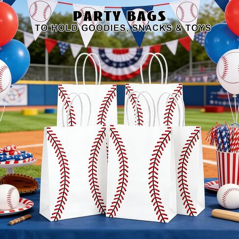 Leezmark 12 Pcs Baseball Party Favors Gift Bags with Handle, Baseball Snack Treat Goodie Bags for Kids Team, Sports Theme Paper Bags for Party Decorations Supplies in Saudi Arabia