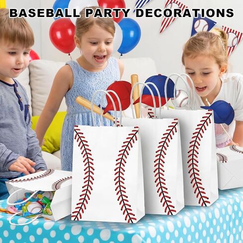 Leezmark 12 Pcs Baseball Party Favors Gift Bags with Handle, Baseball Snack Treat Goodie Bags for Kids Team, Sports Theme Paper Bags for Party Decorations Supplies in Saudi Arabia