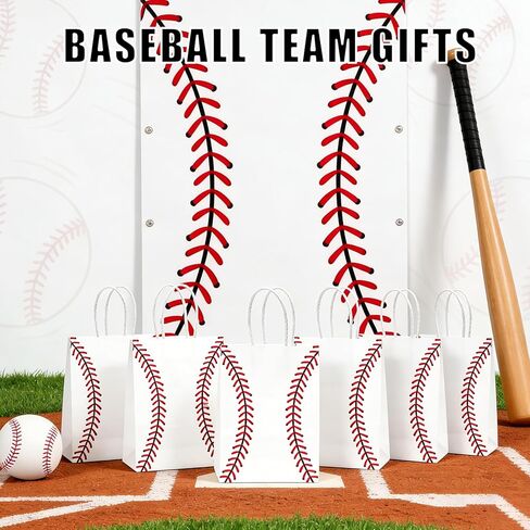 Leezmark 12 Pcs Baseball Party Favors Gift Bags with Handle, Baseball Snack Treat Goodie Bags for Kids Team, Sports Theme Paper Bags for Party Decorations Supplies in Saudi Arabia