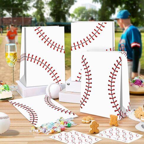 BQN 24 PCS Baseball Goodie Bags Baseball Gift Bags for Baseball Party Decorations Baseball Treat Bags Candy Goody Bags Baseball Party Snack for Kids Boys Girls in Saudi Arabia