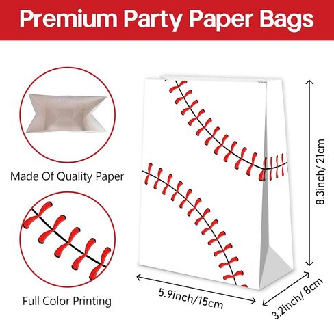 BQN 24 PCS Baseball Goodie Bags Baseball Gift Bags for Baseball Party Decorations Baseball Treat Bags Candy Goody Bags Baseball Party Snack for Kids Boys Girls in Saudi Arabia