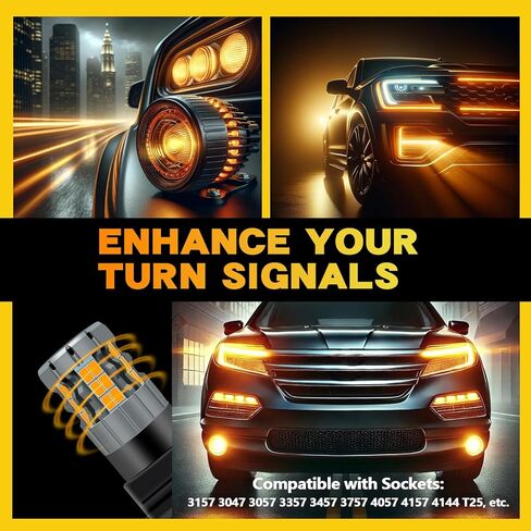 مصابيح إشارة الانعطاف LED 3157 متوافقة مع Honda Pilot 2009-2015 (أمامي)، لمبة 3357 3457، أصفر كهرماني، التوصيل والتشغيل، حزمة من 2 in Kuwait