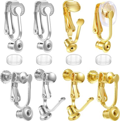 8 Pcs Earring Converters Pierced to Clip, Gold Silver Clip On Earring Converter Kit Earrings Backs Clips Non Pierced Earrings Converter with 4 Silicone Pad Ideal for DIY Jewelry Making in Kuwait