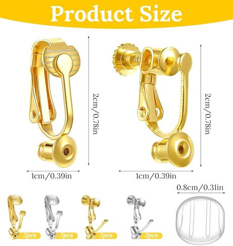 8 Pcs Earring Converters Pierced to Clip, Gold Silver Clip On Earring Converter Kit Earrings Backs Clips Non Pierced Earrings Converter with 4 Silicone Pad Ideal for DIY Jewelry Making in Kuwait