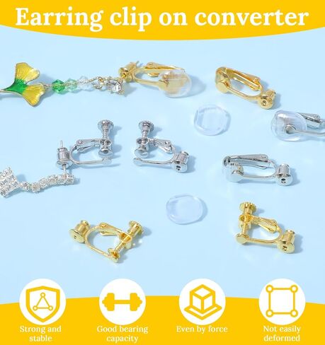8 Pcs Earring Converters Pierced to Clip, Gold Silver Clip On Earring Converter Kit Earrings Backs Clips Non Pierced Earrings Converter with 4 Silicone Pad Ideal for DIY Jewelry Making in Kuwait