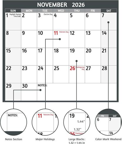 تقويم المسح الجاف 2026-2027 - تقويم حائط سنوي كبير، 38.2 بوصة × 25.2 بوصة، تقويم قابل للعكس على الجانبين 2026-2027، عمودي/أفقي، يوليو 2026 - يونيو 2027، تقويم حائط مع ملاحظات، ملصقات - رمادي in Kuwait