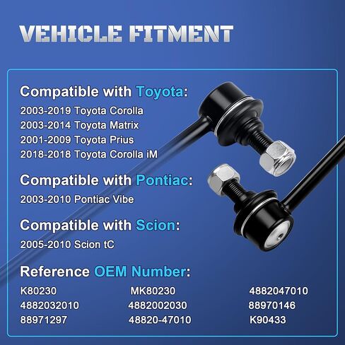 وصلات نهاية قضيب التثبيت الأمامي K80230 متوافقة مع 2003-2019 Toyota Corolla Matrix Prius، 2003-2010 Pontiac Vibe، 2005 2006 2007 2008 2009 2010 Scion tC، مجموعة من 2 in Kuwait
