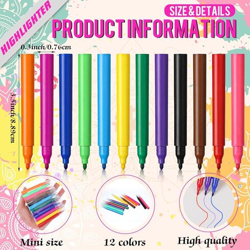 Mini Markers Bulk, 300 Pcs Colorful Markers Bulk Set with 12 Vibrant Colors, Portable Short Colored Pens for Artworks, Graffiti, Office & Craft Supplies in Kuwait
