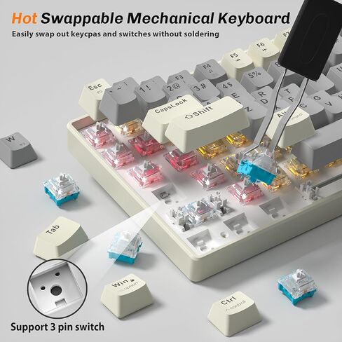 Wireless Mechanical Gaming Keyboard, 100 Keys Retro Keyboard Hot Swap, 3-Mode BT/2.4G/USB-C, 3000mAh Battery, RGB Ergonomic Keyboard with Wrist Rest for Win/Mac, Sea Salt Silent Switch, Creamy Gray in Saudi Arabia