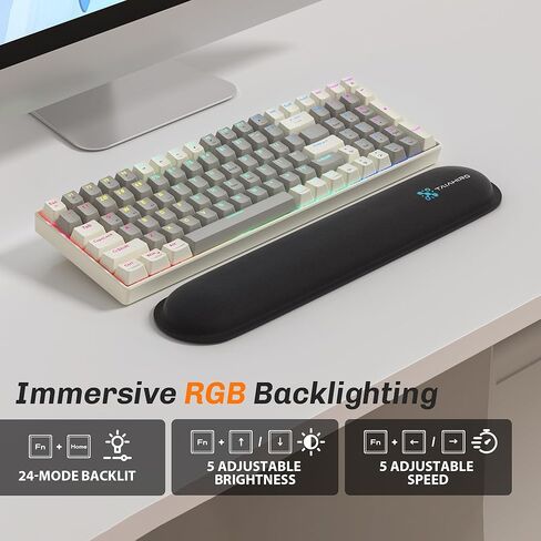 Wireless Mechanical Gaming Keyboard, 100 Keys Retro Keyboard Hot Swap, 3-Mode BT/2.4G/USB-C, 3000mAh Battery, RGB Ergonomic Keyboard with Wrist Rest for Win/Mac, Sea Salt Silent Switch, Creamy Gray in Saudi Arabia