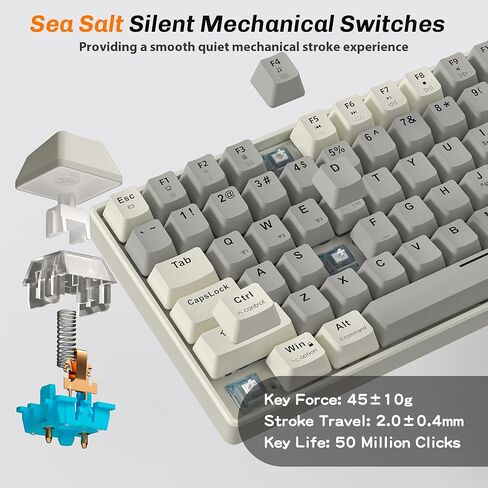 Wireless Mechanical Gaming Keyboard, 100 Keys Retro Keyboard Hot Swap, 3-Mode BT/2.4G/USB-C, 3000mAh Battery, RGB Ergonomic Keyboard with Wrist Rest for Win/Mac, Sea Salt Silent Switch, Creamy Gray in Saudi Arabia