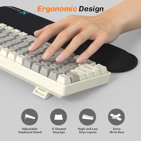 Wireless Mechanical Gaming Keyboard, 100 Keys Retro Keyboard Hot Swap, 3-Mode BT/2.4G/USB-C, 3000mAh Battery, RGB Ergonomic Keyboard with Wrist Rest for Win/Mac, Sea Salt Silent Switch, Creamy Gray in Saudi Arabia